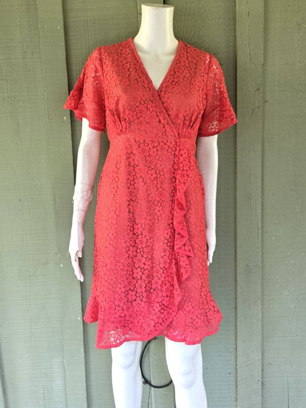 MICHAEL Michael Kors Coral Floral Lace Faux Wrap Dress Small